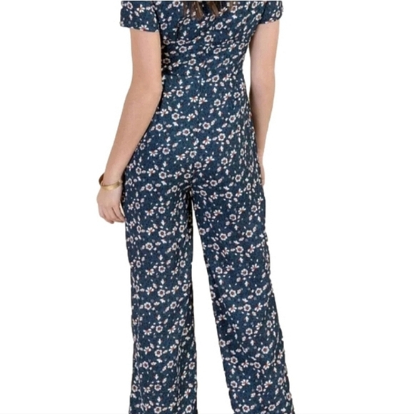 Francesca's Adeline Green Ditsy Floral Short Sleeve 40s Look Jumper Jumpsuit M - Picture 2 of 8